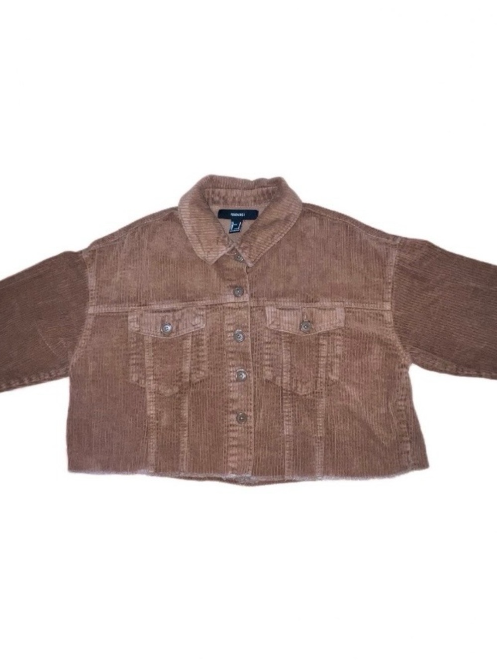 Forever 21 Women's Cropped Tan Brown Corduroy Button Jacket